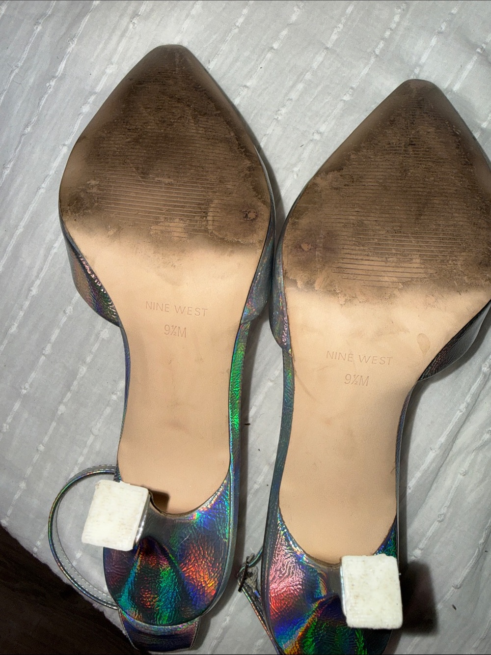 Nine West Holographic Silver Pointed-Toe Ankle-Strap Heels - Picture 10 of 11